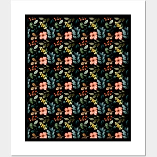 Flower and Leaves seamless pattern Posters and Art